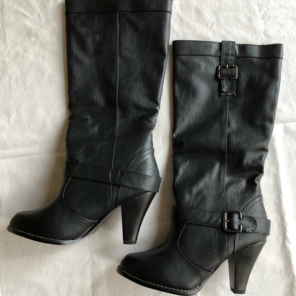 Rampage- Black Below Knee Heeled Boots